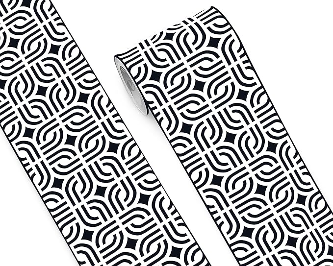 FLFK Wallpaper Border - Black and White Peel and Stick Wall Borders Decal Trim Geometric Pattern 8" x 240"