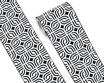 FLFK Wallpaper Border - Black and White Peel and Stick Wall Borders Decal Trim Geometric Pattern 8" x 240"