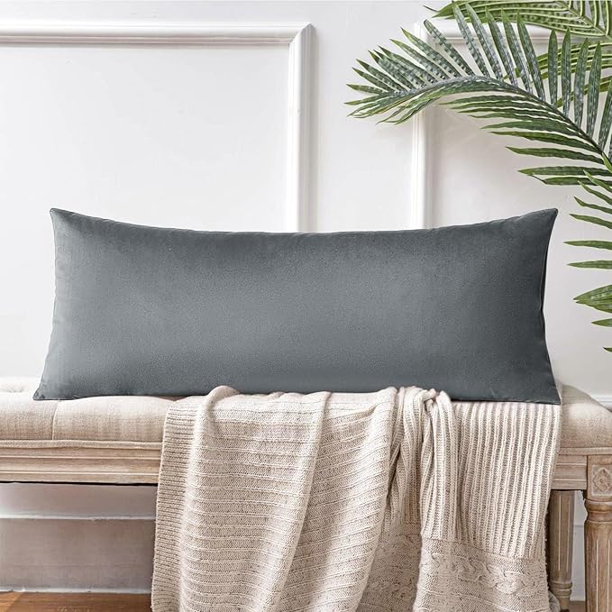 Artscope Luxury Velvet Lumbar Pillow Cover Super Soft Decorative Rectangle Pillowcases Soft Solid Cushion Cases for Couch Sofa Bedroom Car Decor 14x36 Inch Graphite Grey