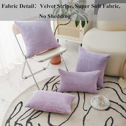 Home Brilliant Throw Pillow Covers for Bed 2 Pieces Throw Pillows Corduroy Light Purple Toss Pillowcases for Wedding Bedroom Couch, 40cm, 16x16 Inch, Lavender