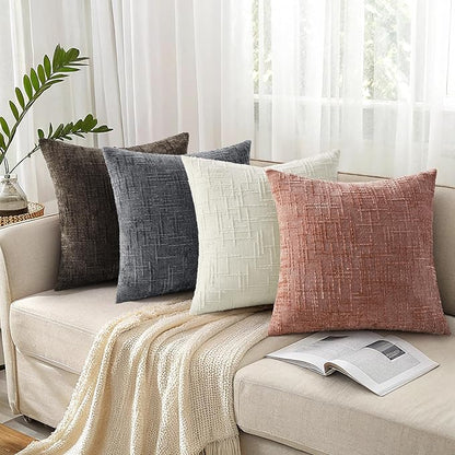 decorUhome Spring Pink Chenille Euro Sham Throw Pillow Covers 22x22 Set of 2 Textured Slubby Couch Pillow Covers Farmhouse Accent Modern Neutral Decorative Pillow Cases for Bed Sofa Living Room