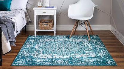 Rugs.com Arlington Collection Rug – 8 Ft Square Turquoise Medium-Pile Rug Perfect for Living Rooms, Kitchens, Entryways