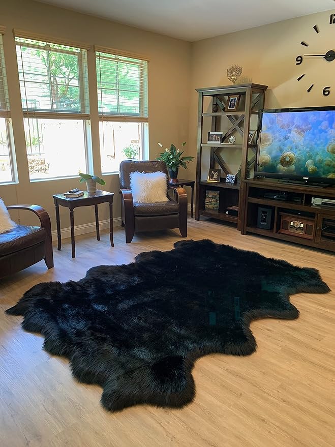 LAMBZY Faux Sheepskin Super Soft Hypoallergenic Silky Shag Rug for Living Room, Kids Room, Sofa (Octo 8 Pelts 6'x8', Black)