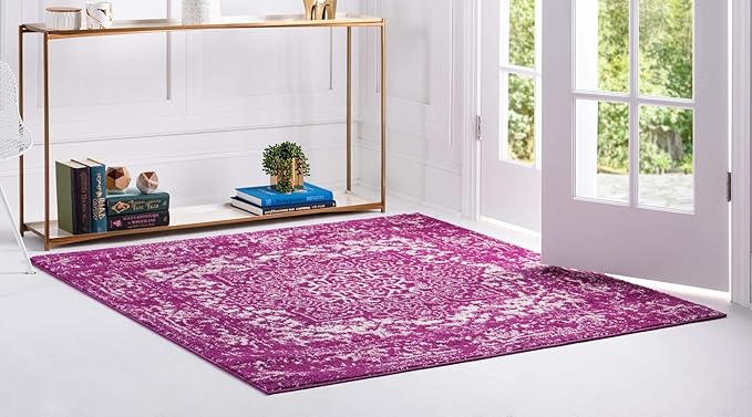 Rugs.com Arlington Collection Rug – 8 Ft Square Purple Medium-Pile Rug Perfect for Living Rooms, Kitchens, Entryways