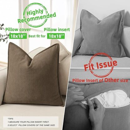 ZWJD Brown Pillow Covers 18x18 Set of 2 Chenille Throw Pillow Covers with Elegant Design Soft and Luxurious Decorative Throw Pillows for Couch, Bed, and Home Decor