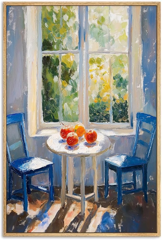 Farmhouse Rustic Pictures Window Botanical Wall Art Still Life Fruit Prints Green Landscape Painting Forest Nature Posters Green Plant Artwork Window View Pictures for Living Room 16x24in No Frame