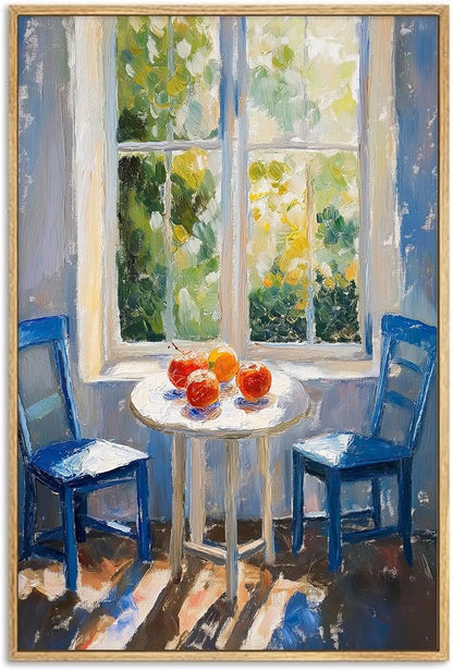 Farmhouse Rustic Pictures Window Botanical Wall Art Still Life Fruit Prints Green Landscape Painting Forest Nature Posters Green Plant Artwork Window View Pictures for Living Room 16x24in No Frame