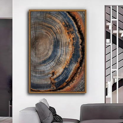 IBHJSART Framed Tree Ring Canvas Wall Art Vintage Colorful Wood Stump Painting Prints Modern Minimalist Pictures Neutral Nature Rustic Farmhouse Decor Living Room Bedroom Bathroom Office