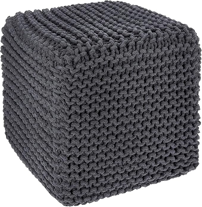 REDEARTH · Cube Pouf Foot Stool Ottoman - Hand Knitted Poof - Cord Boho Pouffe - Home Décor - Stuffed Footrest for Living Room - Bedroom - Nursery (16" x 16" x 16") - Dark Gray, Set of 2