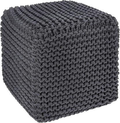 REDEARTH · Cube Pouf Foot Stool Ottoman - Hand Knitted Poof - Cord Boho Pouffe - Home Décor - Stuffed Footrest for Living Room - Bedroom - Nursery (16" x 16" x 16") - Dark Gray, Set of 2