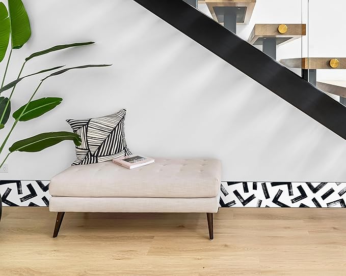 FLFK Black and White Design Wallpaper Border - Peel and Stick Wall Paper, Self Adhesive Removable PVC Borders Sticker, Modern Waterproof Trim for Home Decor, 5" x 240"