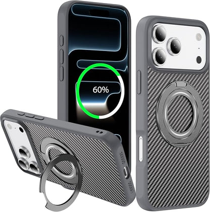 Mag-Stand Carbon Fiber Case for iPhone 17 Pro Max, 360° Rotate Magnetic Stand, Compatible with MagSafe, 15FT Military Protection, Slim Shockproof Magnetic Kickstand Mag Phone Case for Men Women