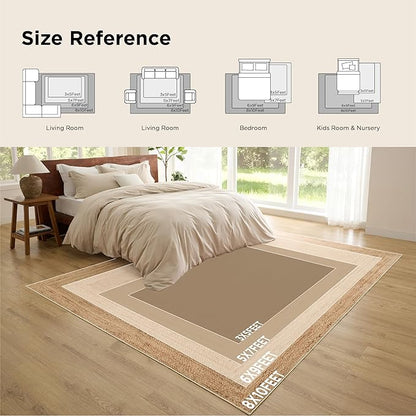 Bedsure 8x10 Printed Jute Rug for Living Room, Machine Washable Rugs, Jute-Look Rug, Non-Slip Backing, Non-Shedding