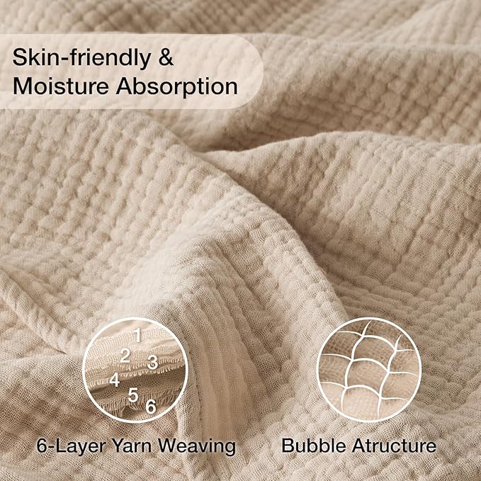 100% Cotton Muslin Blanket 40" x 40", Breathable and Lightweight Cotton Throw Blankets, Soft Cooling Summer Gauze Blanket for All Season, Beige