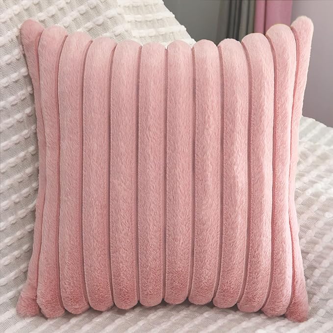 2 Pack 18x18 Pillow Cover Velvet Pillow Covers, Faux Fur Square Throw Pillow Covers for Living Room Decorations Throw Pillow Case, Throw Pillow Cover Cushion Cover for Home Sofa Bedroom Car, Pink