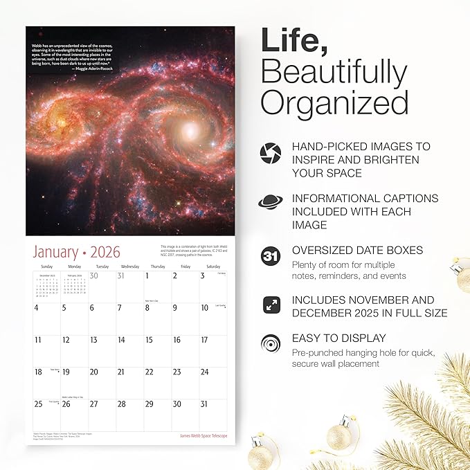 RED EMBER James Webb Space Telescope with Inspirational Quotes 2026 Wall Calendar 12 Month | 12" x 24" Open | Thick & Sturdy Paper | Holiday Gift | Science Space Calendar 2026
