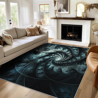 Abstract Swirl Rug 7x8, Washable Psychedelic Spiral Rugs for Living Room Bedroom, Fractal Art Area Rug for Home Decor, Non Slip Backing Floor Carpet with Gripper - 7 x 8 ft