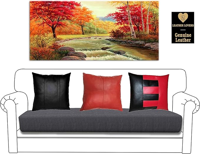 LL LEATHER LOVERS Lambskin Leather Pillow Cover - Sofa Cushion Case - Decorative Throw Covers for Living Room & Bedroom, 14x14 Inches - Red Pack of 1