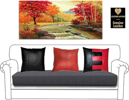 LL LEATHER LOVERS Lambskin Leather Pillow Cover - Sofa Cushion Case - Decorative Throw Covers for Living Room & Bedroom, 16x16 Inches - Red Pack of 1