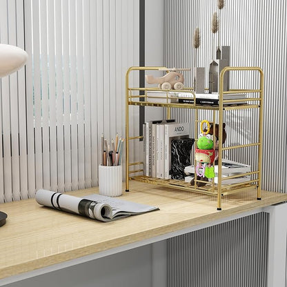 Desk Organizer Storage and Frees Up The Space of The Desk, Metal Small Bookshelf with Bunk Bed Design,Small Desk Organizer 9x2.5x17.7 Inch