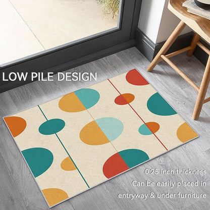Contemporary Rugs for Living Room - Mid Century Modern Area Rug, 4x7 Rug, Colorful Circle Minimalist Rug & Home Decor, Retro Abstract Carpet & Room Decor, Washable Non Slip Anti Skid Rugs
