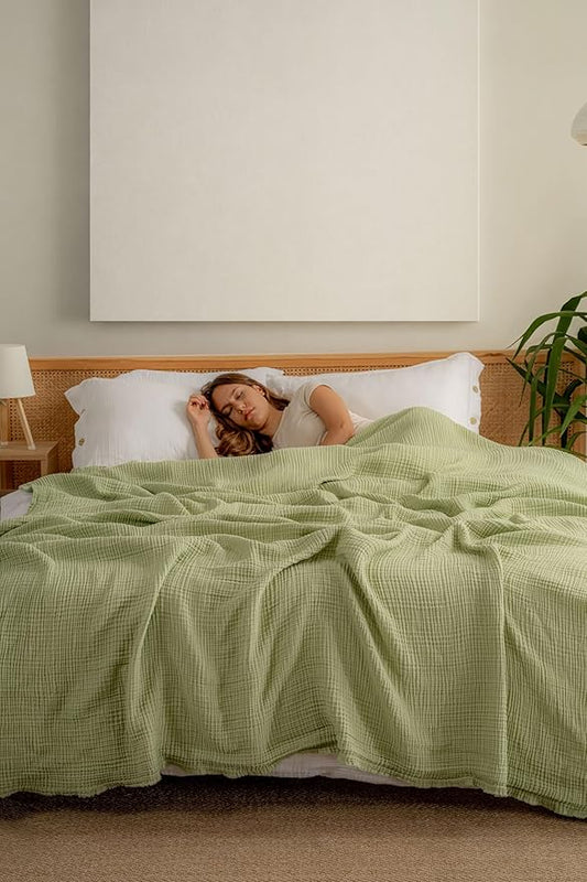 Muslin Blanket - Pure 100% Turkish Cotton Airy Soft Light Versatile Gauze Throw Blanket for Bed, Couch, Sofa (Sage Green, Queen XL Size (95" x 95" inch))