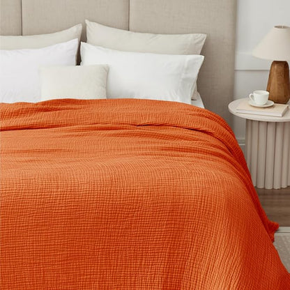 100% Cotton Muslin Blanket Twin 66" x 90", 6 Layers Breathable and Lightweight Cotton Blankets for Couch, Soft Cooling Summer Gauze Blanket for Adults All Season, Orange