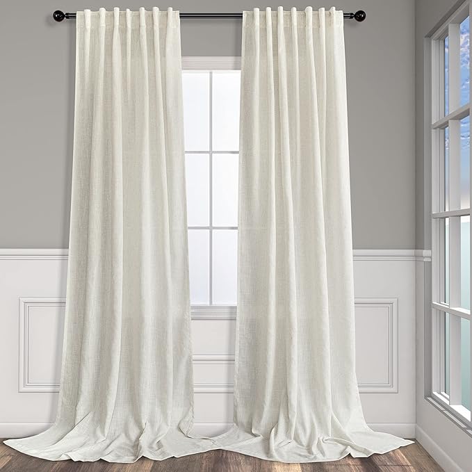 Pitalk Cream Linen Curtains for Bedroom 98 Inch Length 2 Panels Back Tab Pocket Pleated Neutral Farmhouse Modern Living Room Curtains and Drapes Semi Sheer Lightweight Window Treatments 52x98 in Long
