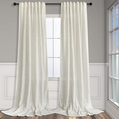 Pitalk Ivory Cream Curtains 86 Inches Long for Living Room 2 Panel Set Back Tab Pocket Light Filtering Semi Sheer Linen Pleat Curtains Rustic Farmhouse Boho Decor Cotton Textured Gauze Drapes 52 x 86