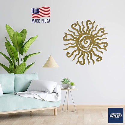 Riverside Designs Wacky Sun Metal Wall Art Indoor/Outdoor Decor - 30" Gold Rust Proof Wall Sculpture - Made in USA - Ideal for Bedroom, Garden, Home, Patio and Farmhouse