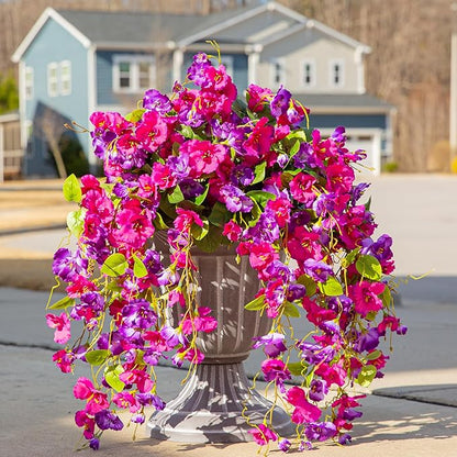 Fake Hibiscus Artificial Hanging Flowers Plants for Outdoors Spring Decoration, 4pcs Silk Hibiscus Vines Realistic UV Resistant Faux Flowers for Outside Planter Porch Patio Yard Wedding Party, Mix