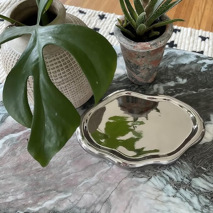 Ceramic Jewelry Dish for Women, Unique Cloud Shaped Trinket Ring Tray, Room Decorative Vanity Tray, Women Gift for Mother's Day, Christmas, Thanksgiving, Birthday, for Plate, Watch, Keys etc(Silver)