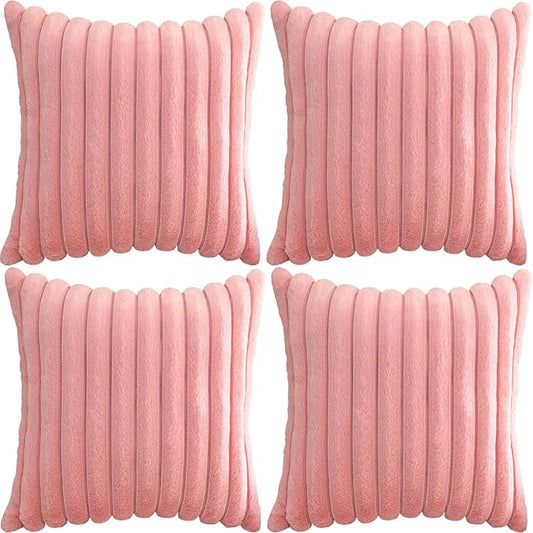 4 Pack 18x18 Pillow Cover Velvet Pillow Covers, Faux Fur Square Throw Pillow Covers for Living Room Decorations Throw Pillow Case, Throw Pillow Cover Cushion Cover for Home Sofa Bedroom Car, Pink