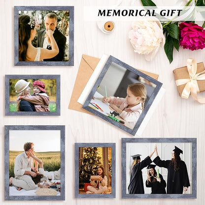6x9 Picture Frame Blue, Rustic Natural 9x6in Photo/Portrait/Poster/Art Frame, Wall Hanging/Tabletop, Horizontal/Vertical Display Gallery Family Wedding Memorial Pic Frame Gift