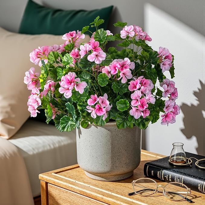 Artificial Flowers for Outdoors 17.7In Artificial Geraniums for Indoor Fake Flowers Uv Resistant Artificial Outdoor Flowers Suitable for Indoor Home Decor Outdoor Garden Decoration 8PCS (Pink)