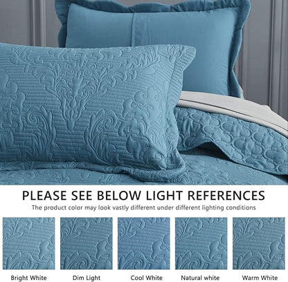 CHIXIN Bedspread Coverlet Quilt Set Full Size - Lightweight Bedding Cover - Ultrasonic Quilting - 5 Piece Reversible Bedspread - Elegant Damask Paisley Pattern (Full, Lagoon)