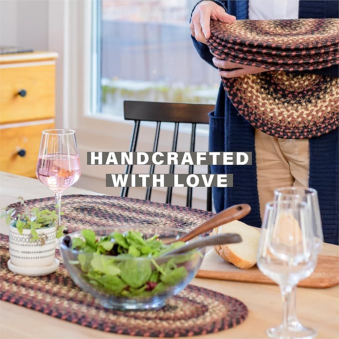 Homespice Prescott Braided Oval Table Runner, Warm Primitive Decor, Black and Red 11x36 - Jute Dining Table Accessories - Rich Colors, Easy to Clean, Durable and Protects Furniture