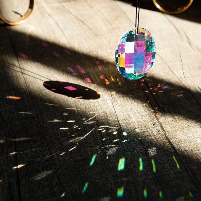 Colorful Oval Drop Hanging Crystals Chandelier Prisms Feng Shui Ornament Window Suncatchers 76mm