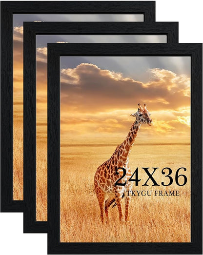 24x36 Poster Frame Black Set of 3, Woodgrain Frame for 24x36 In Studio Gallery with Durable Shatter Resistant Plexiglass,Wall Gallery Photos frame 36 by 24 Posters & Art Prints for best gift