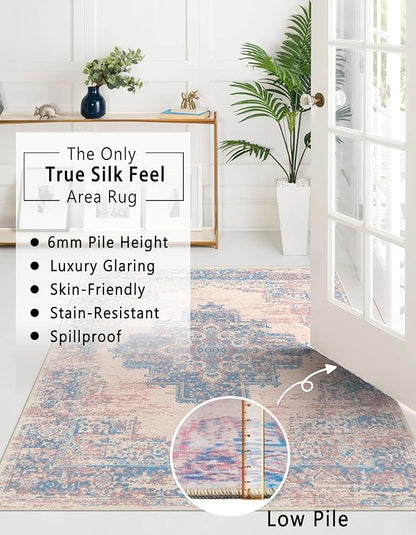 vivorug 3x5 Rug, Small Area Rug for Living Room, Bedroom, Kitchen, Machine Washable Non-Slip Throw Rug, Vintage Carpet for Entryway Nursery Coffee Table - Durable (Pink)