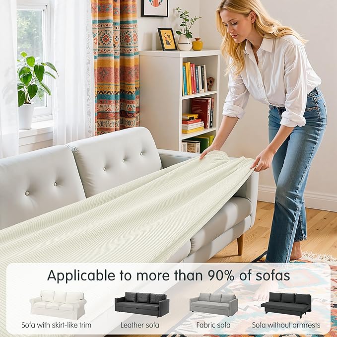 Hokway Stretch Couch Cushion Replacement Slipcovers Reversible Cushion Slipcovers Sofa Cushion Covers(Creamwhite, Large)