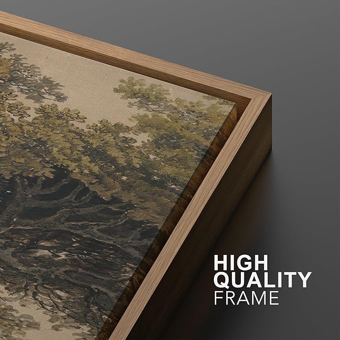 MUDECOR Framed Wall Art Print Set Vintage Landscape Rustic Tree and Mountain View Illustrations Decorative Colorful for Living Room, Bedroom, Office - 24"x36"x3 Natural