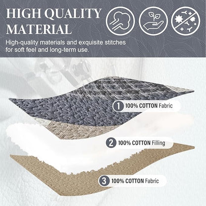 SahSahCasa 120"x120" 100% Cotton Oversized California King Bedspread Coverlet Quilt Set, Plaid Cal King Quilted Bedspread Extra Large Quilt, XL Bed Spread Lightweight Comforter, Dark Slate Gray