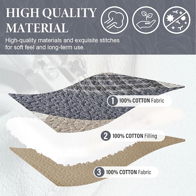 SahSahCasa 128"x120" 100% Cotton Oversized California King Bedspread Coverlet Quilt Set, Plaid Cal King Quilted Bedspread Extra Large Quilt, XL Bed Spread Lightweight Comforter, Dark Slate Gray