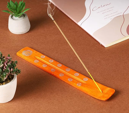 Bless-International Traditional-Handmade-Burner Wooden-Incense-Stick-Holder Ash-Catcher-Stand for-Aromatherapy-Meditation-Yoga (Orange, The Energy) 10 Inches, Pack of 2