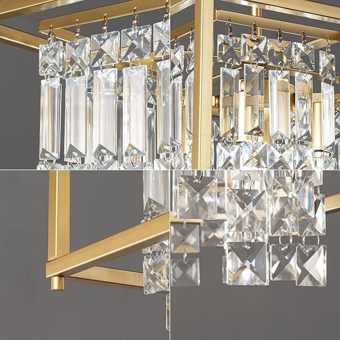 LMQNINE Modern Foyer Chandelier, Black Crystal Chandelier Entryway Light Fixture, Square Adjustable Height Chandeliers for Kitchen Island, L11.81'' x H7.87''