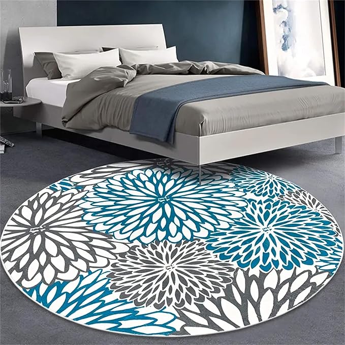 Super Soft Round Area Rug, 5ft, Retro Mandala Washable Rug, Floral Pattern Printed Round Rug, Suitable for Living Room Bedroom Kitchen Entrance Non-Slip Washable Floor Mat