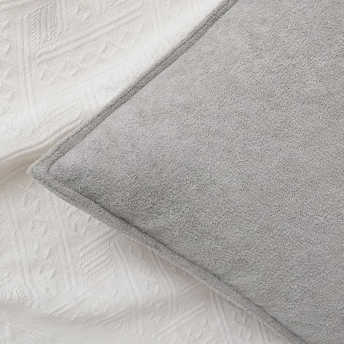 Kevin Textile Waterproof Decorative Pillow Covers Light Grey 24x24 Inch Pack of 2 Soft Boucle Textured Euro Pillowcases Elegant Accent Pillows for Couch Sofa Chair Bed Home Decor Indoor Outdoor