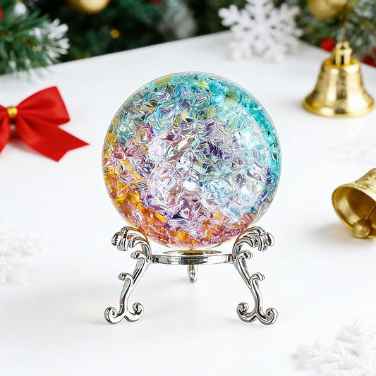 ZEERSHEE 60mm Colorful Ice Cracked Crystal Ball with Stand Decorative Glass Ball Paperweight for Home Wedding Office Christmas Decor