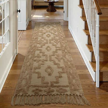 Uphome Boho Runners for Hallways 2.6' x 8', Washable Farmhouse Entryway Runner Rug, Cotton Tufted Bedroom Runner Rugs, Bohemian Tribal Aesthetic Rug for Kitchen Doorway Bathroom Living Room, Khaki